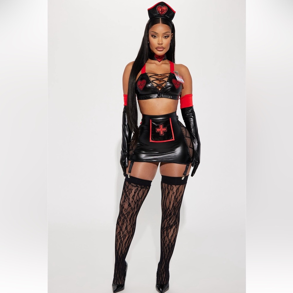 Black and Red Women's Nurse Costume Set Halloween Dress Up Forplay 6 Piece